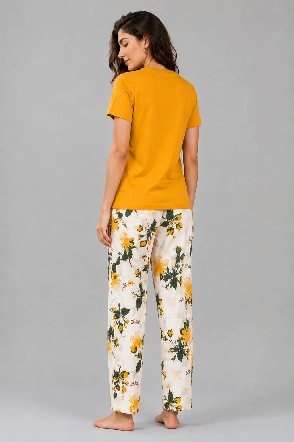 Women's Mustard Yellow Floral Print Night Suit
