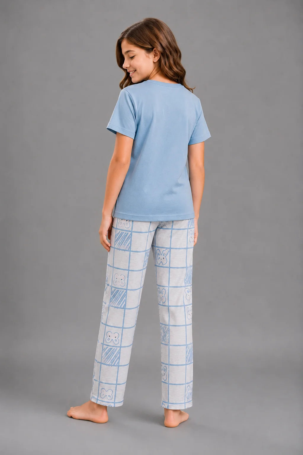 Girls' Light Blue Bunny Print Night Suit