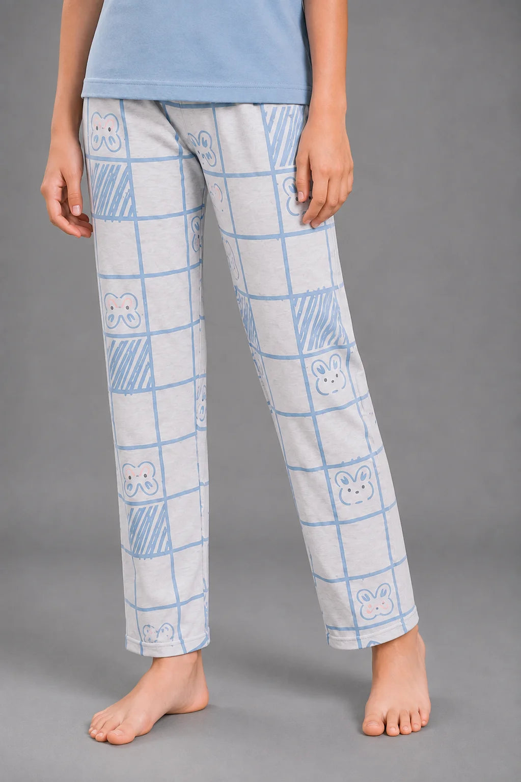 Girls' Light Blue Bunny Print Night Suit