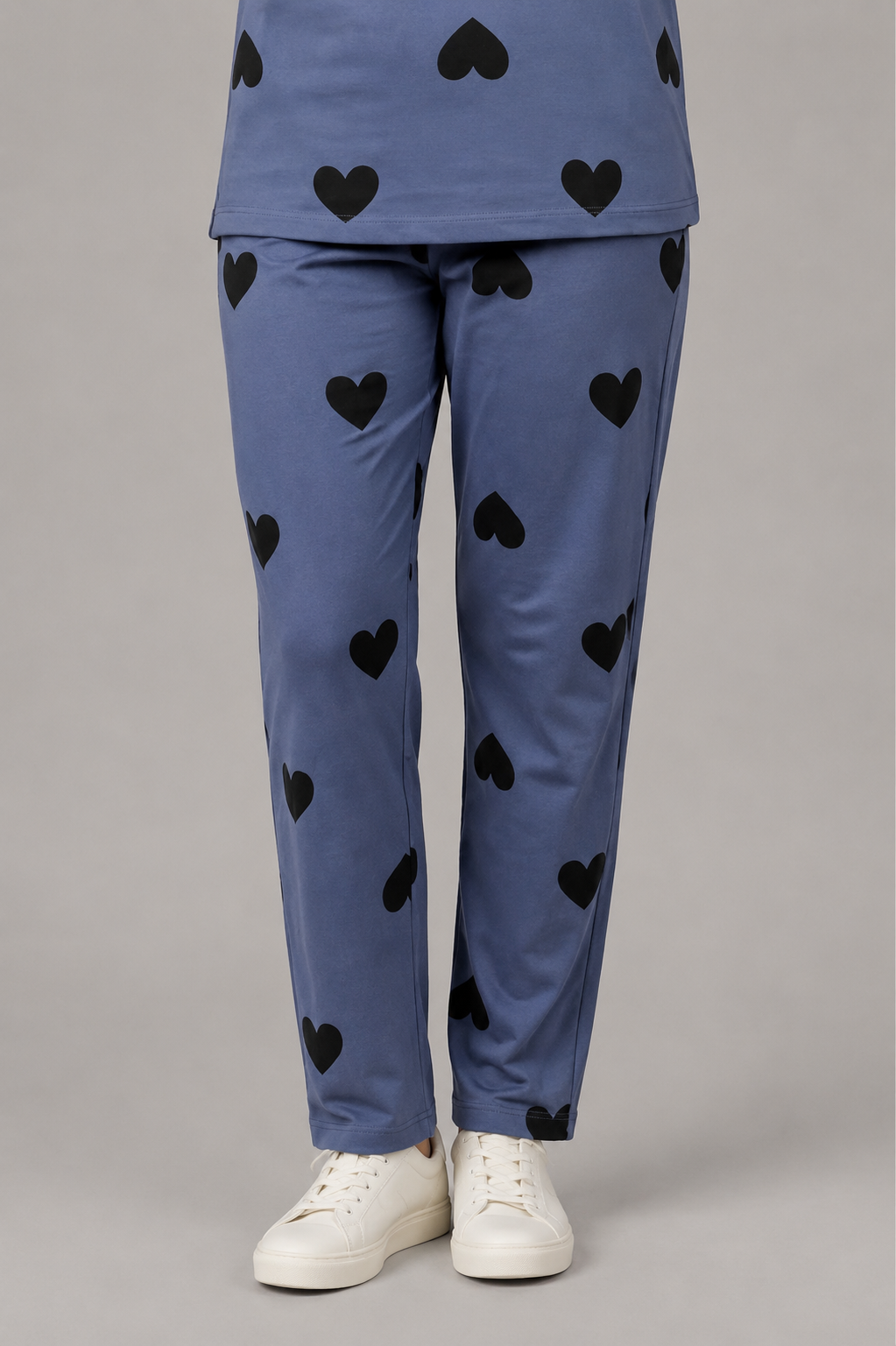Women Slate Blue Black Heart Night Suit