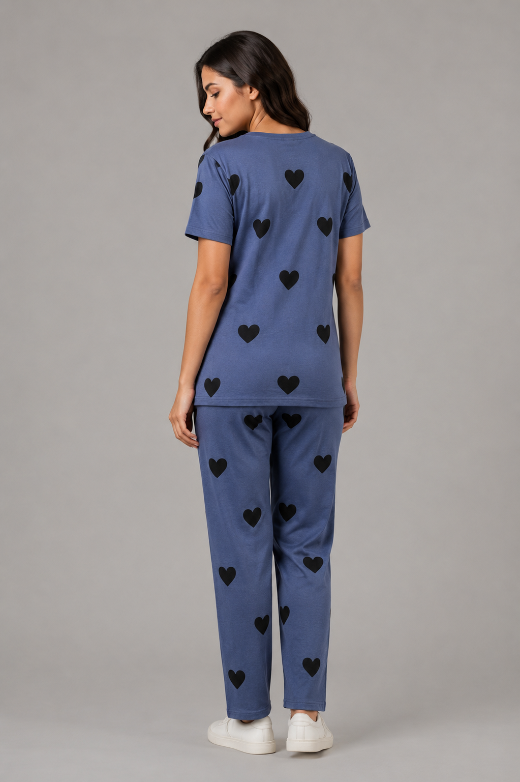 Women Slate Blue Black Heart Night Suit