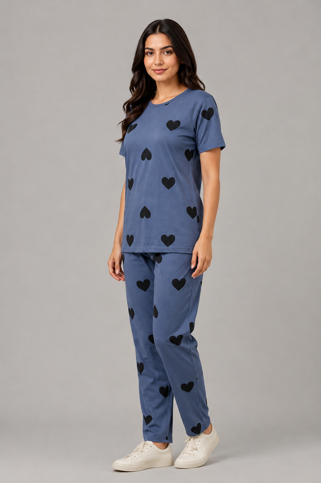 Women Slate Blue Black Heart Night Suit