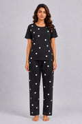 Women's Black Heart Print Night Suit