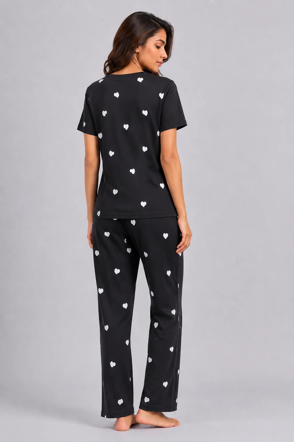 Women's Black Heart Print Night Suit