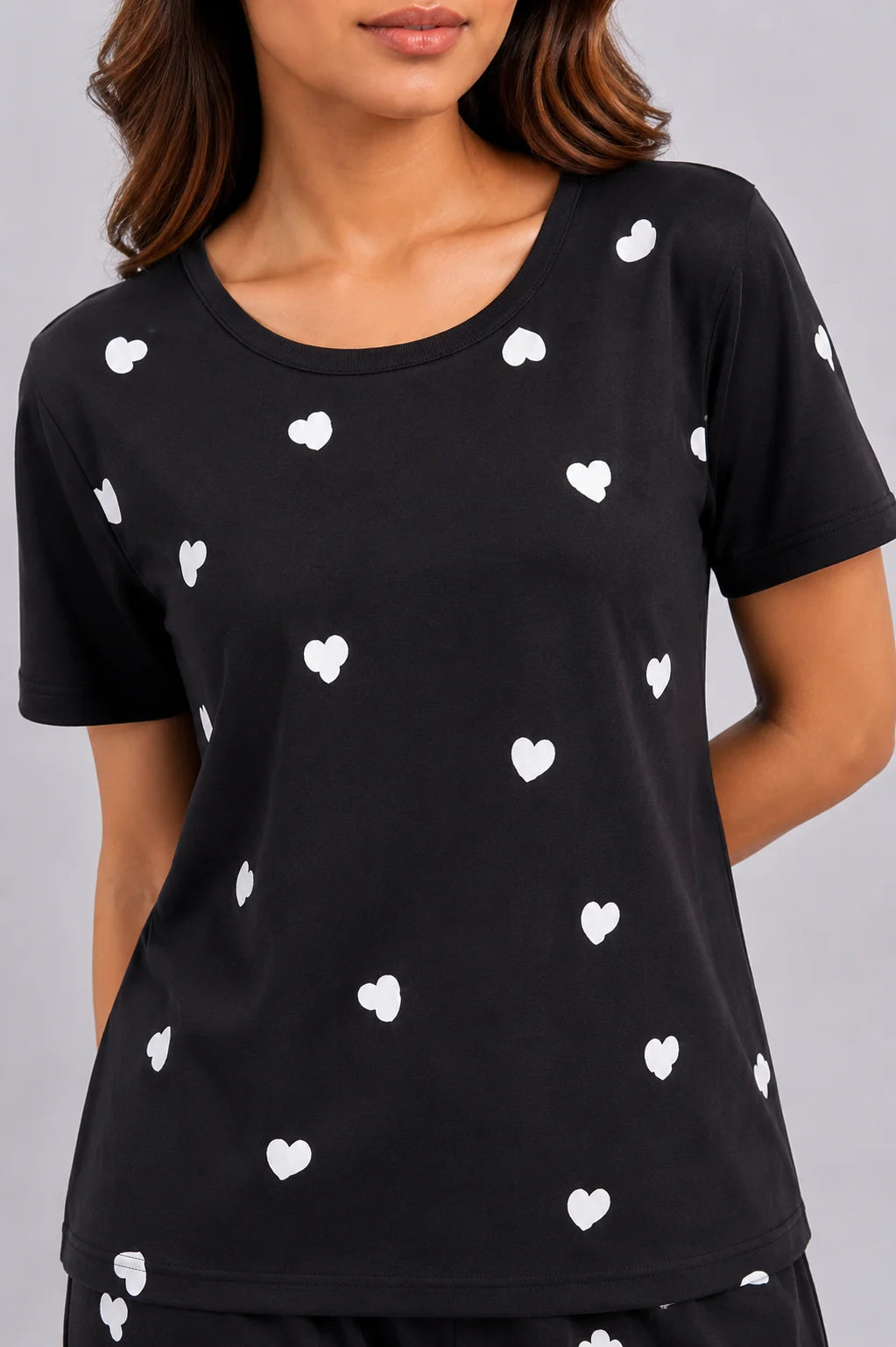 Women's Black Heart Print Night Suit