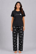 Women's Black Love Print Night Suit