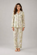 Women's Cream Paisley Printed Night Suit with Piping