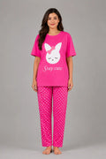 Women's Hot Pink Bunny Print Night Suit