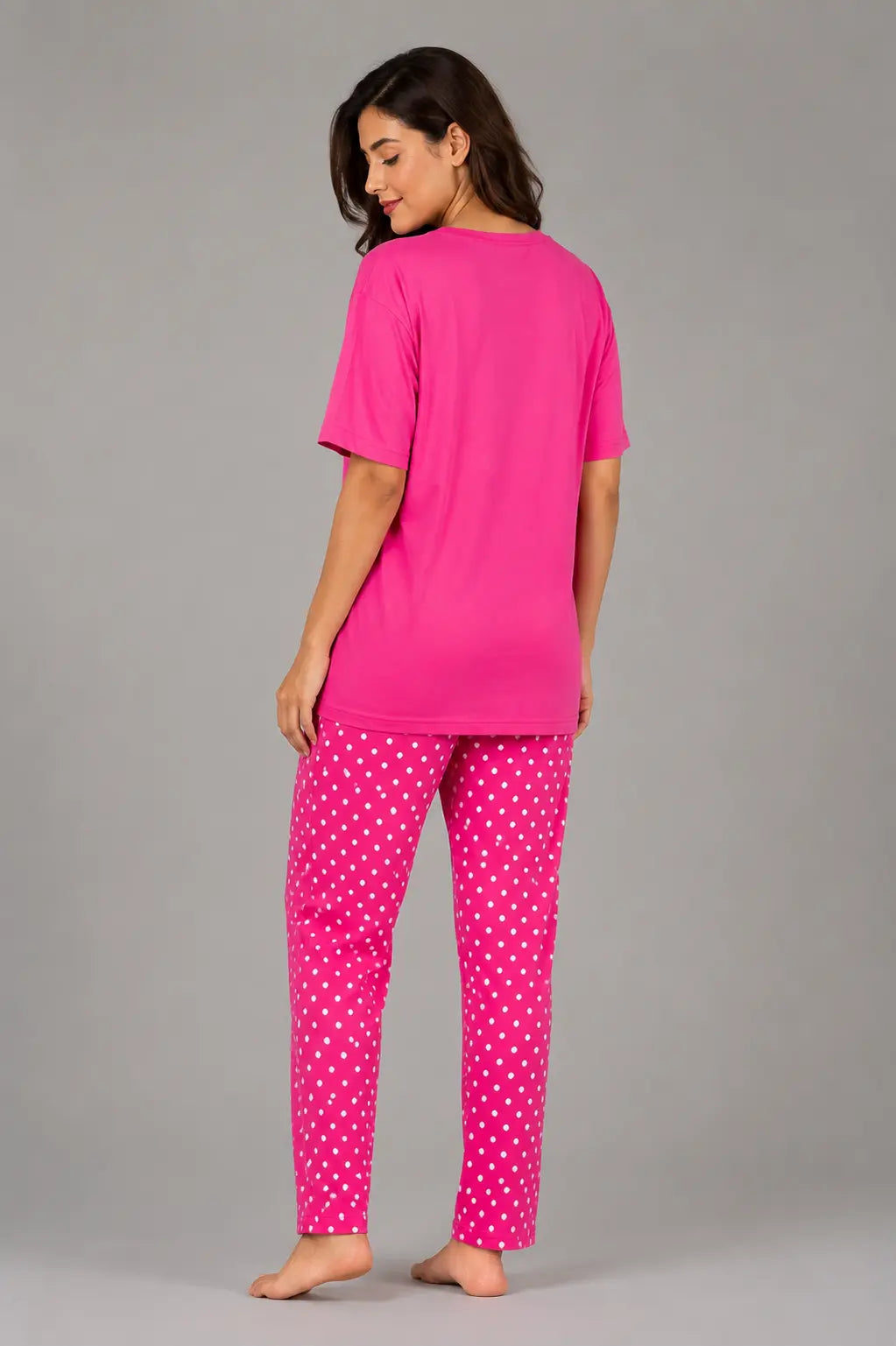 Women's Hot Pink Bunny Print Night Suit