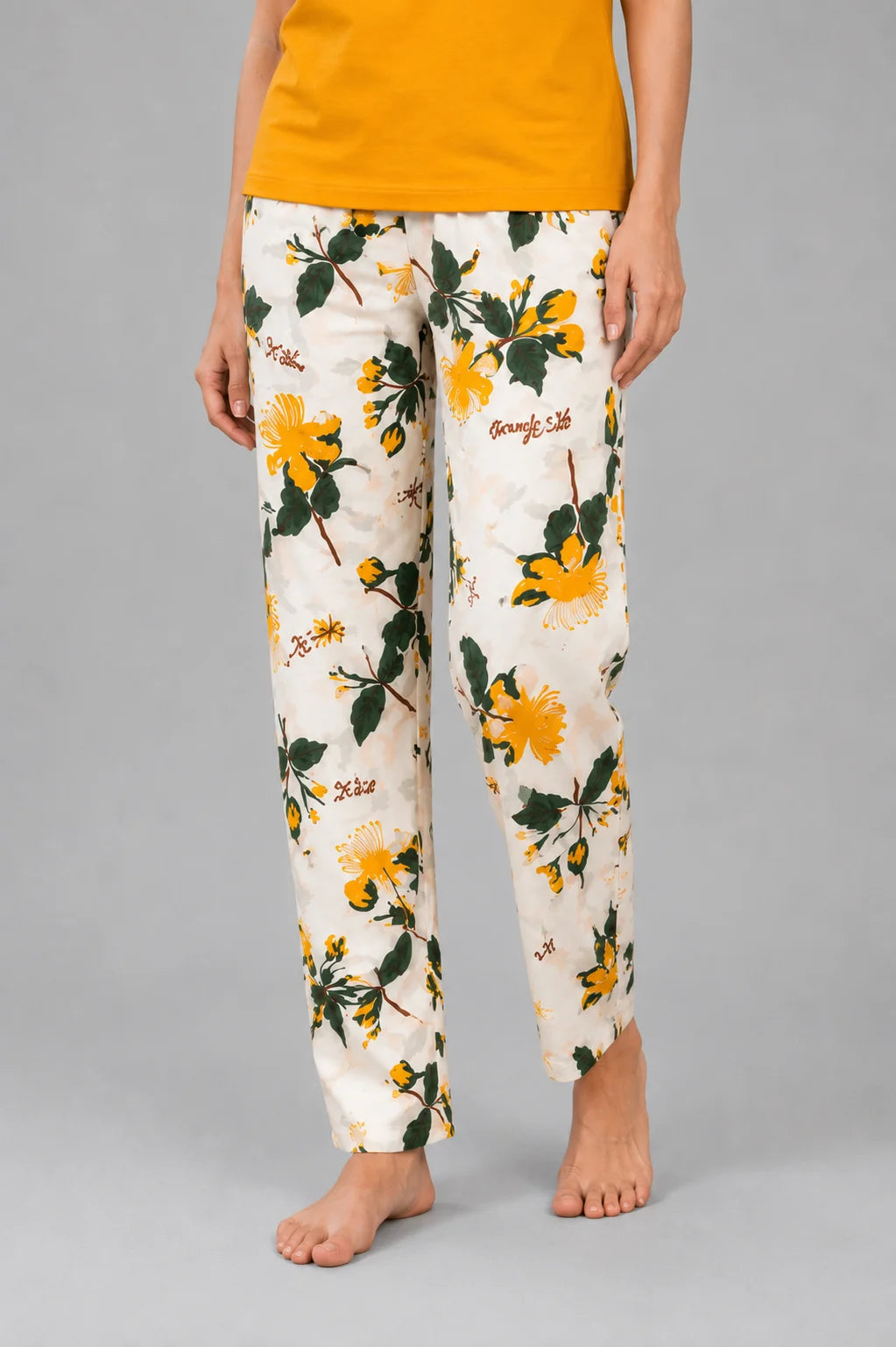Women's Mustard Yellow Floral Print Night Suit
