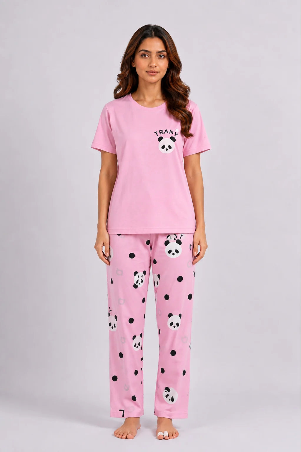 Women's Pink Panda Print Night Suit