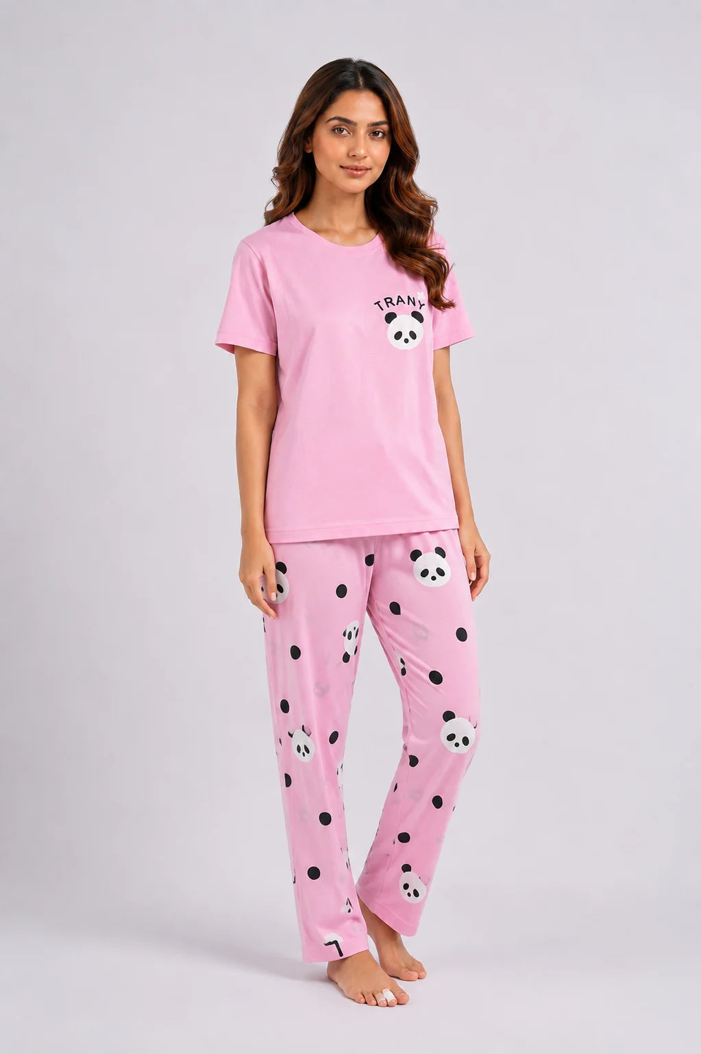 Women's Pink Panda Print Night Suit