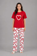 Women's Red Heart Strawberry Print Night Suit
