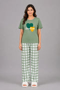 Women's Sage Green Heart Print Night Suit