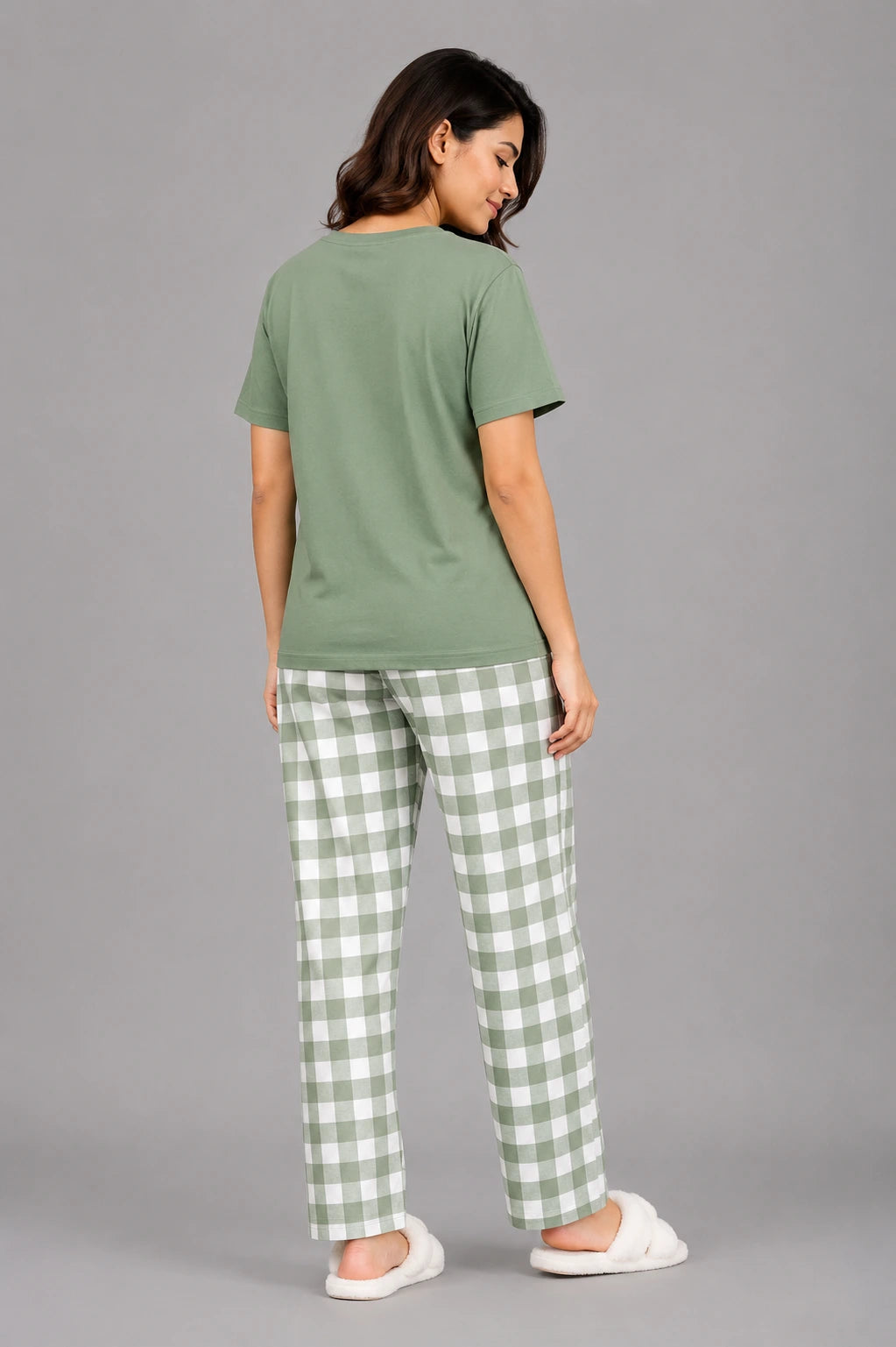 Women's Sage Green Heart Print Night Suit