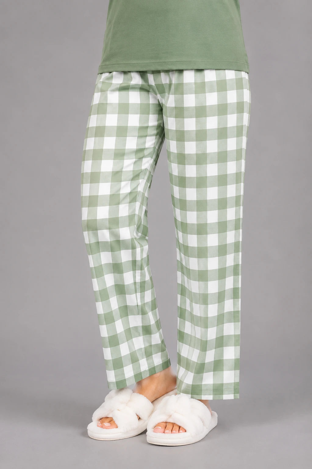 Women's Sage Green Heart Print Night Suit