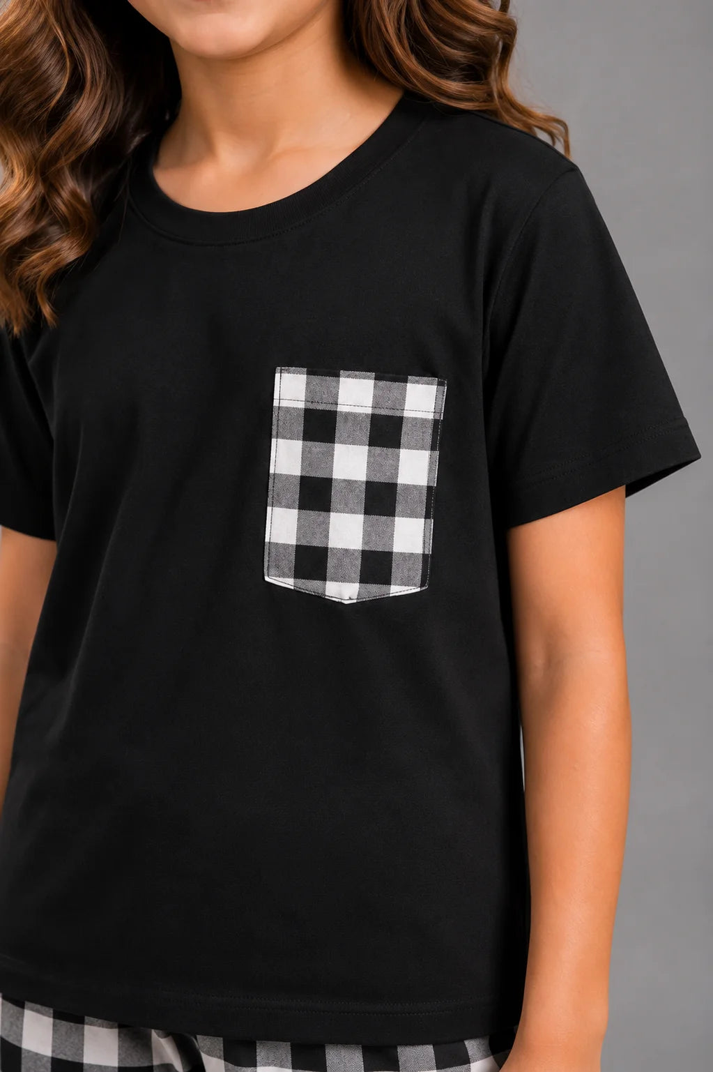 Girls Black & White Checkered Night Suit