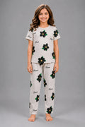 Girls' Light Grey Flower Print Night Suit