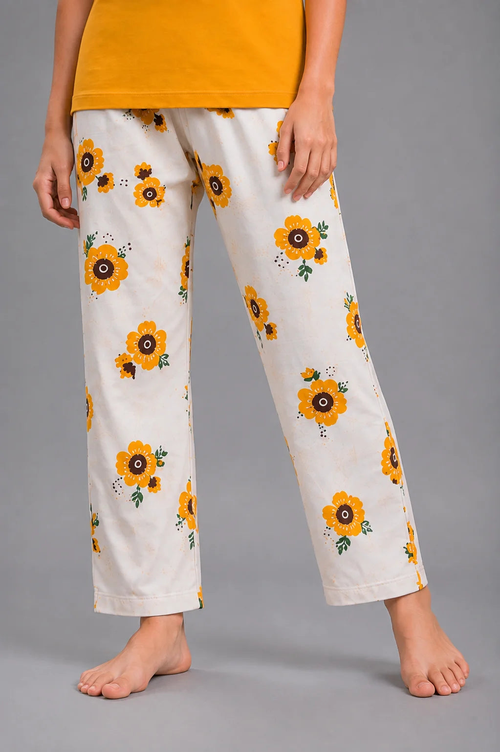 Girls Mustard Yellow & White Sunflower Print Night Suit