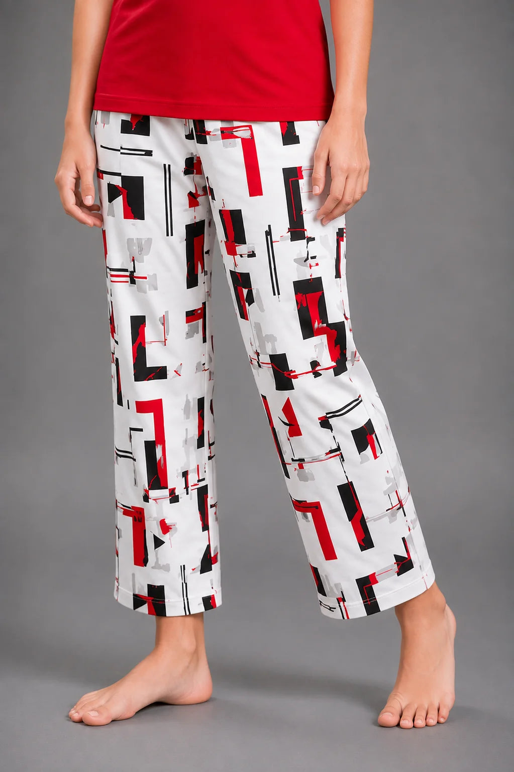 Girls' Red Graphic Top Geometric Print Night Suit