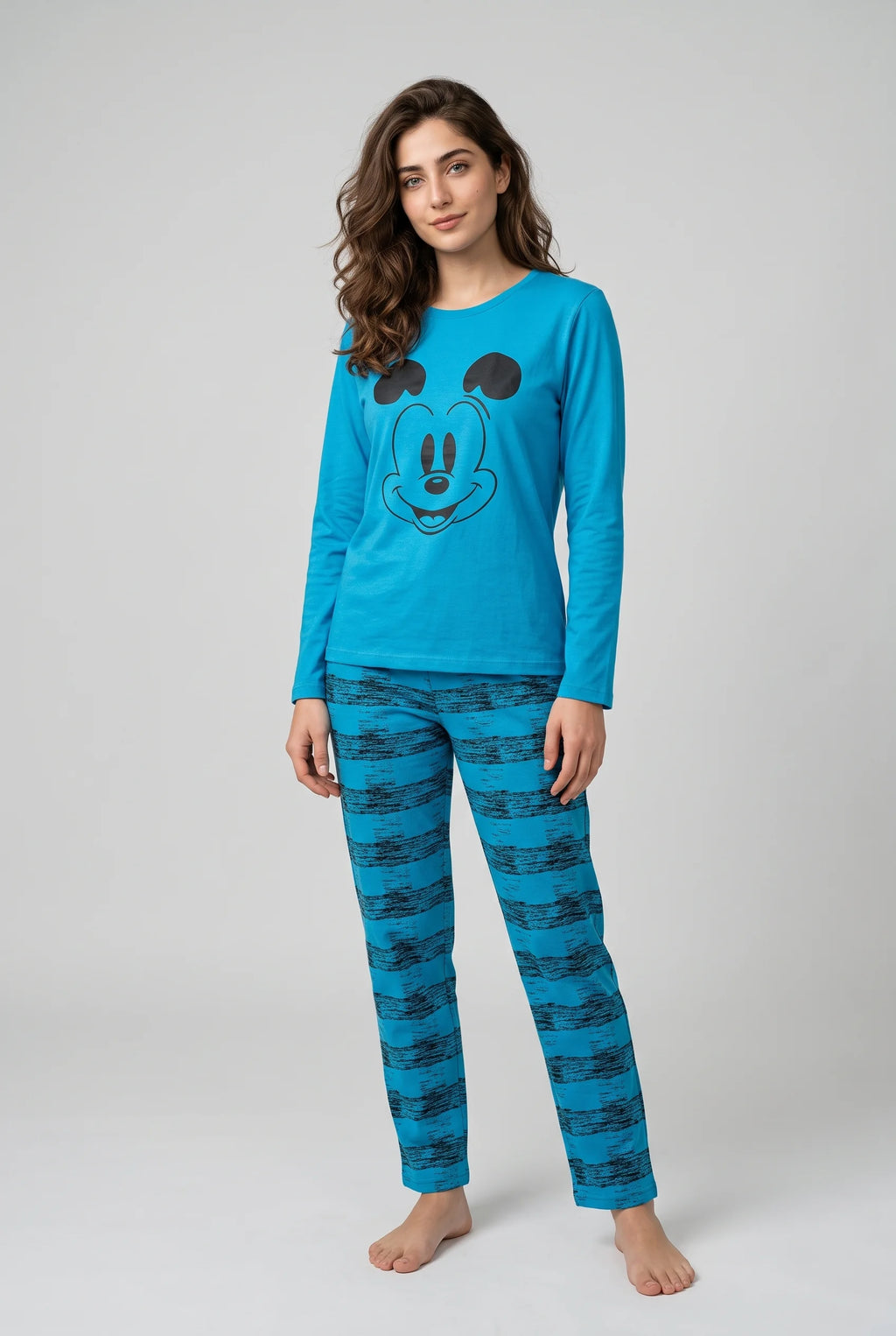 Women's Blue Mickey Mouse Print Night Suit