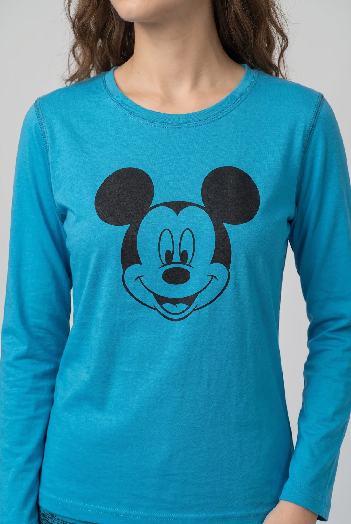 Women's Blue Mickey Mouse Print Night Suit