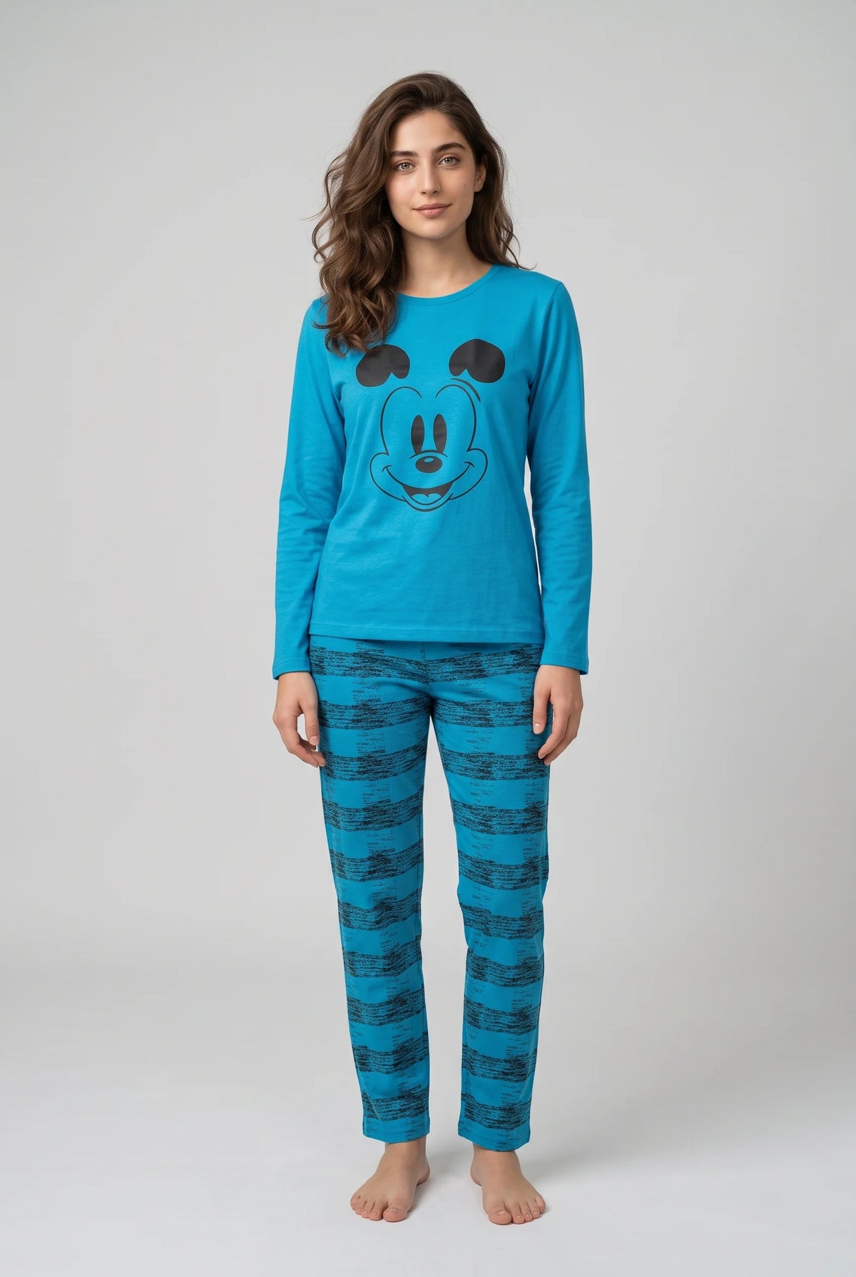 Women's Blue Mickey Mouse Print Night Suit