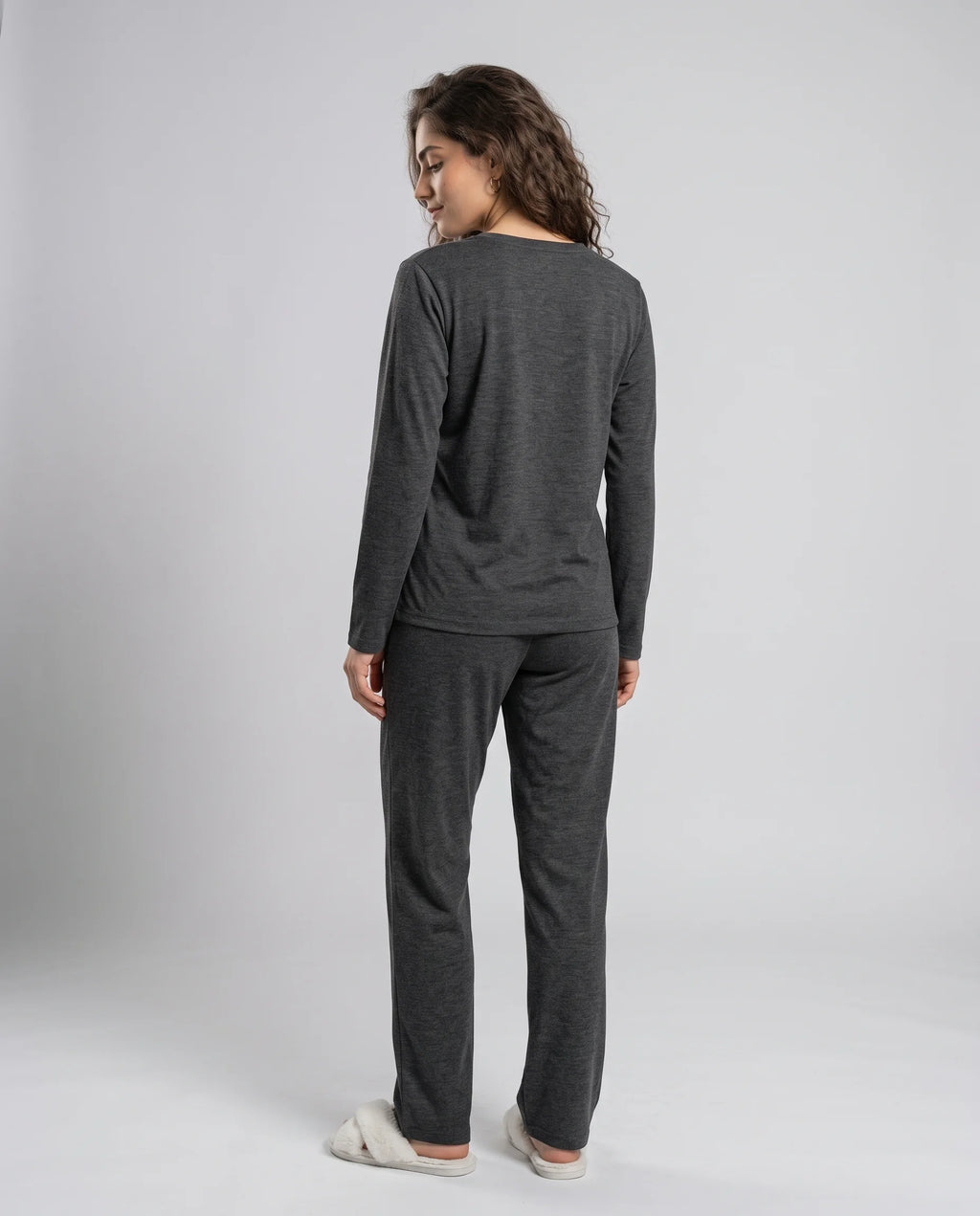 Women's Dark Grey Heart Print Night Suit