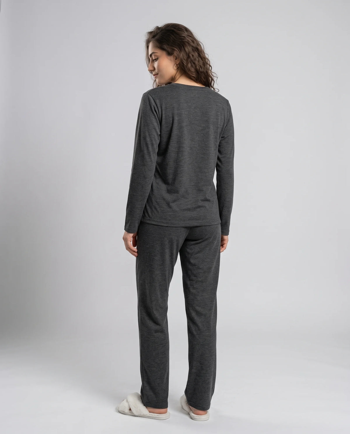 Women's Dark Grey Heart Print Night Suit