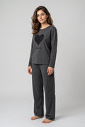Women's Dark Grey Heart Print Night Suit