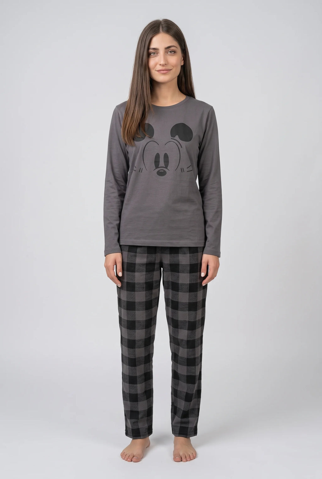 Women's Grey Mickey Mouse Print Night Suit