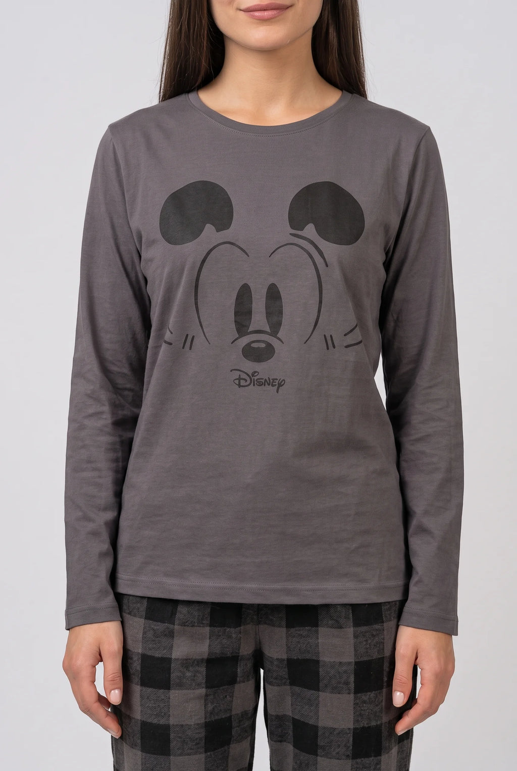 Women's Grey Mickey Mouse Print Night Suit