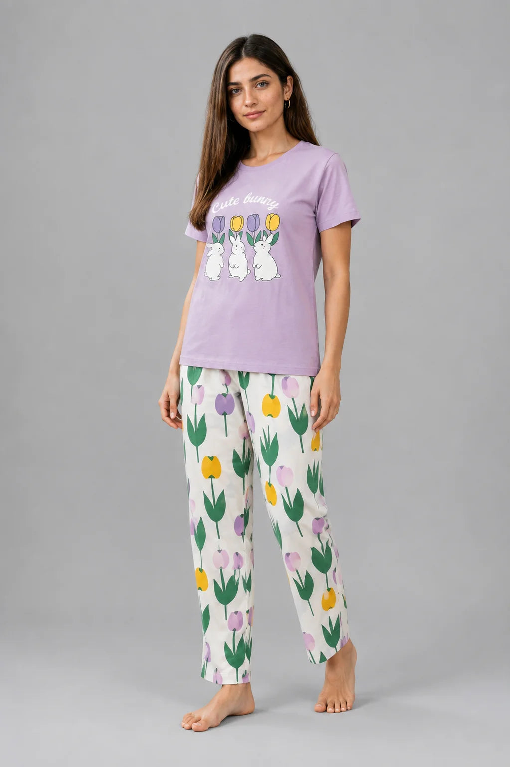 Women's Lavender Bunny Print Night Suit