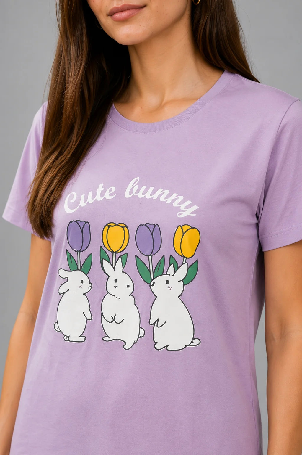 Women's Lavender Bunny Print Night Suit