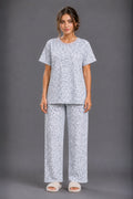 Women's Light Grey Floral Print  Cotton Jersey Night Suit