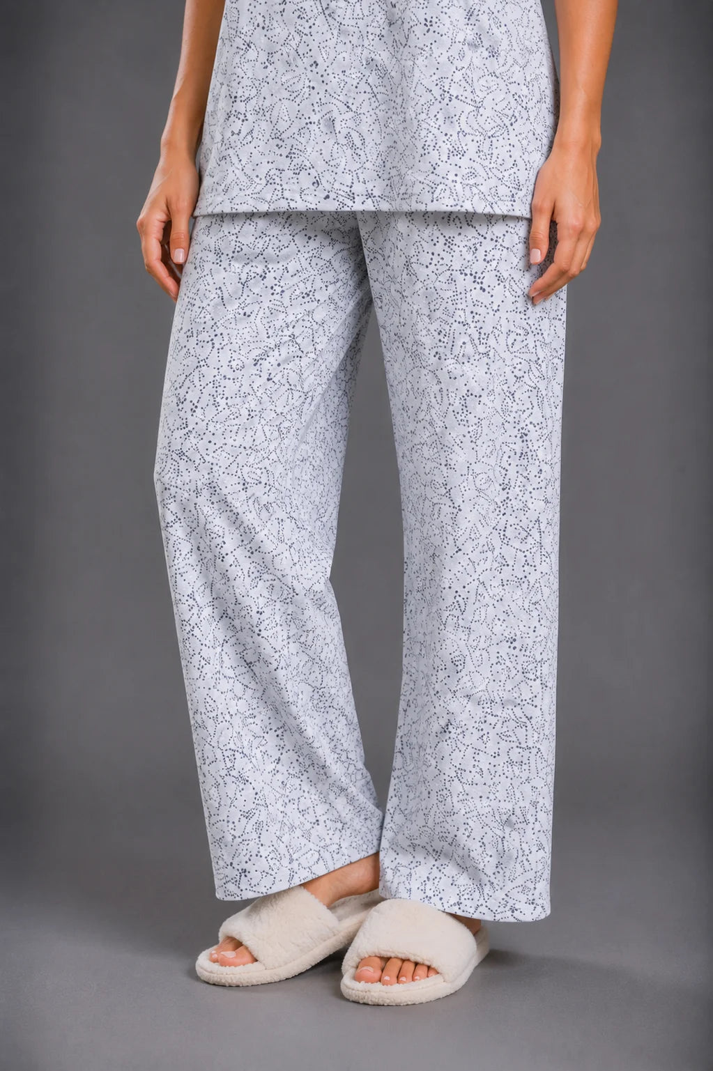 Women's Light Grey Floral Print  Cotton Jersey Night Suit