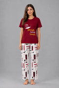 Women's Maroon Geometric Print Night Suit