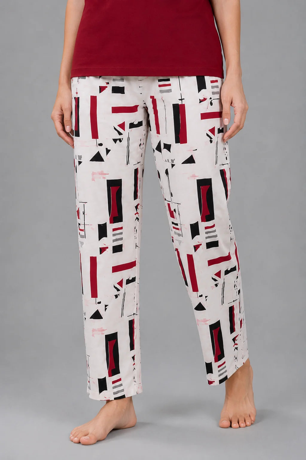 Women's Maroon Geometric Print Night Suit