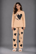 Women's Peach Heart Print Cotton Jersey Night Suit