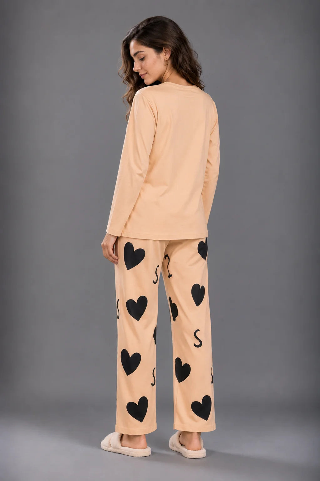 Women's Peach Heart Print Cotton Jersey Night Suit