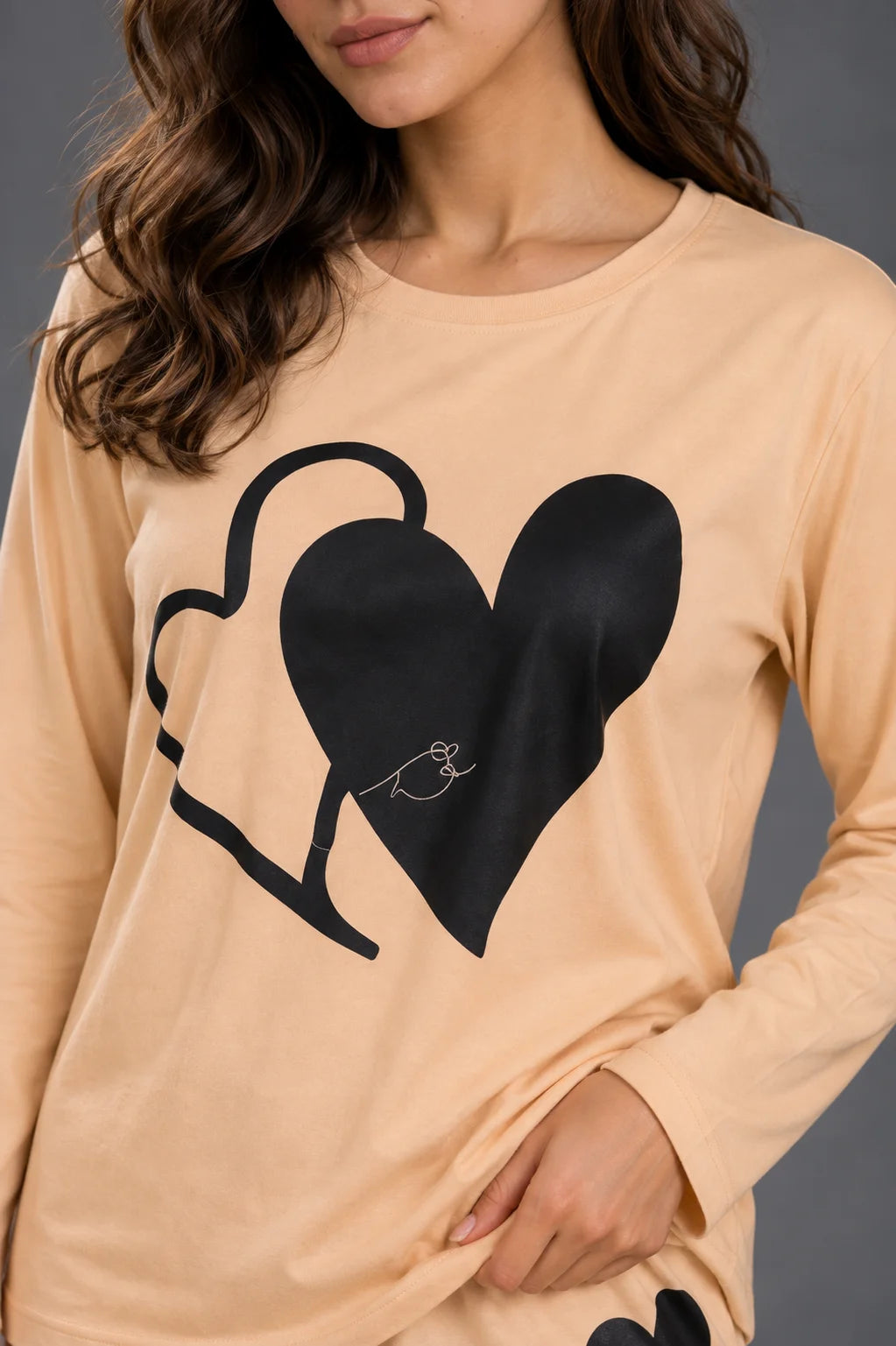 Women's Peach Heart Print Cotton Jersey Night Suit