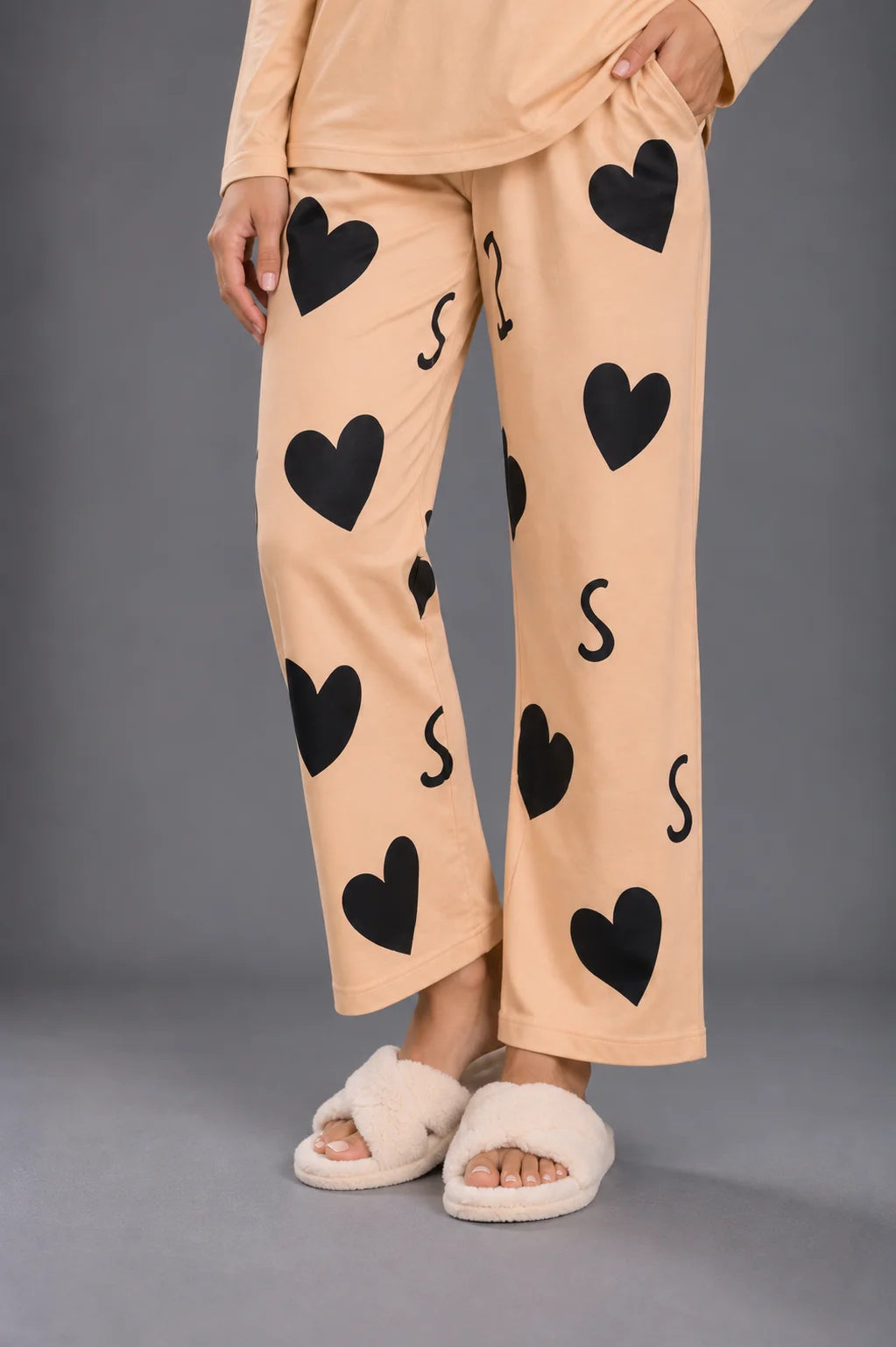 Women's Peach Heart Print Cotton Jersey Night Suit