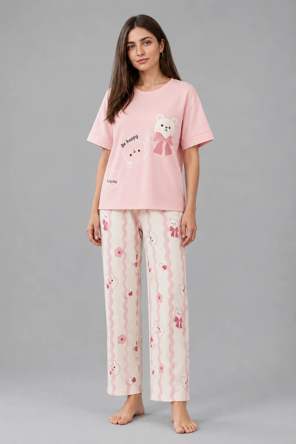 Women's Pink Bear Print Night Suit