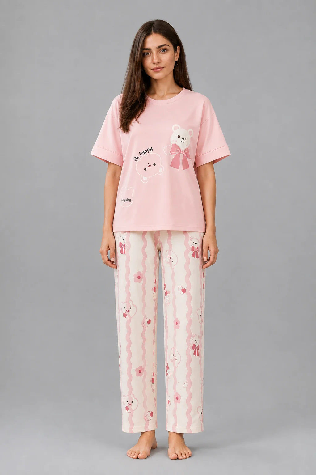 Women's Pink Bear Print Night Suit