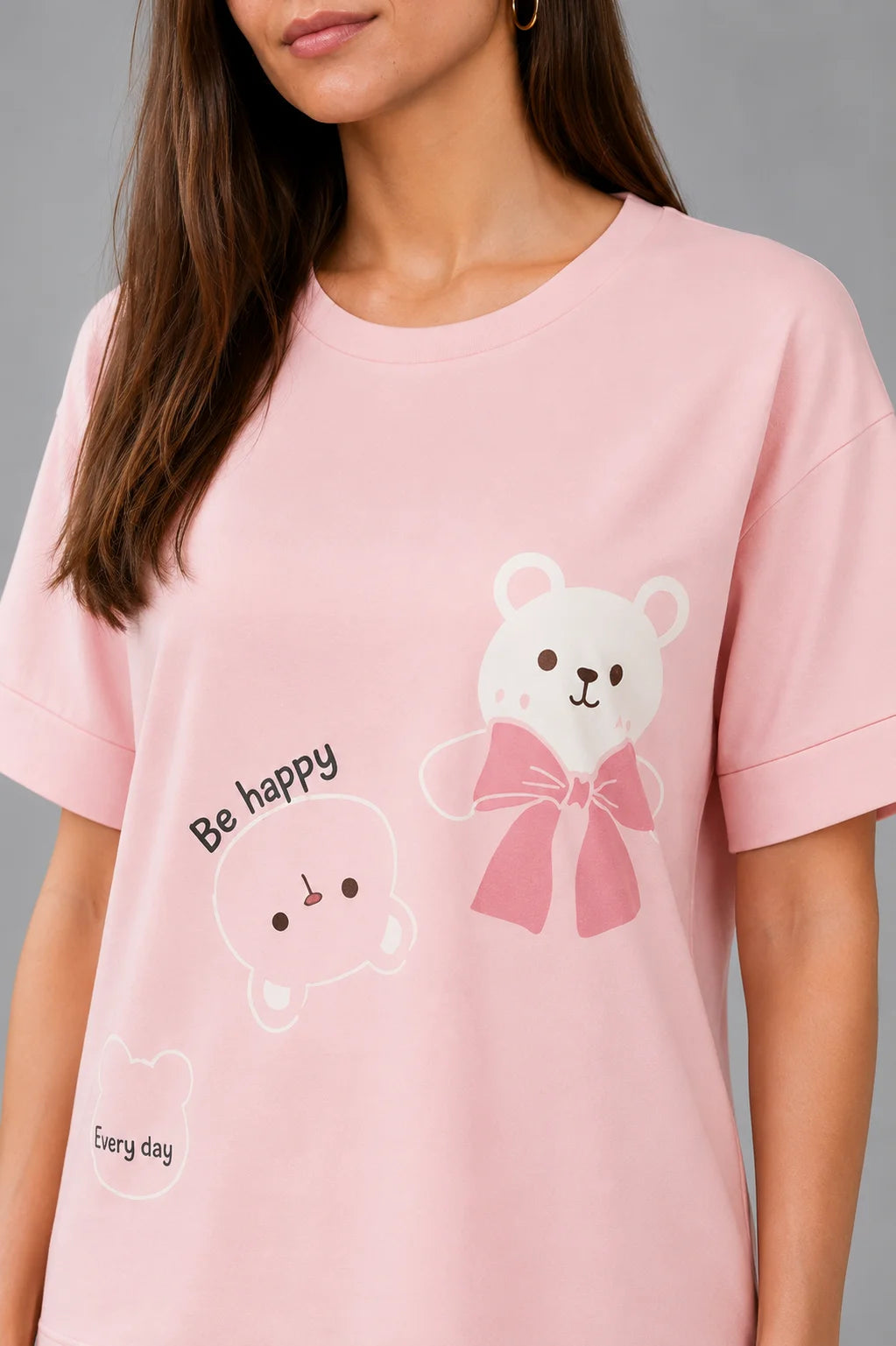 Women's Pink Bear Print Night Suit