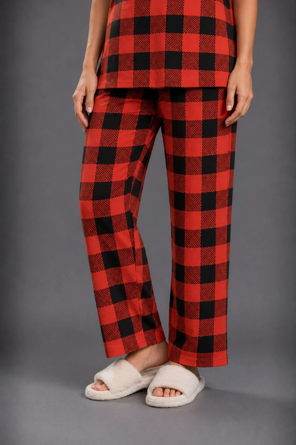 Women's Red & Black Check Print Night Suit