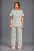 Women's Sage Green Floral Print Cotton Jersey Night Suit
