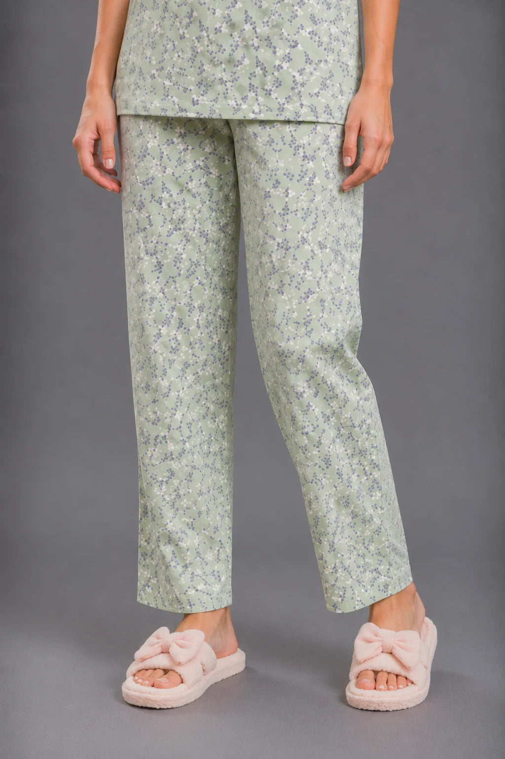 Women's Sage Green Floral Print Cotton Jersey Night Suit