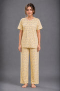 Women's Yellow Floral Print Cotton Jersey Night Suit