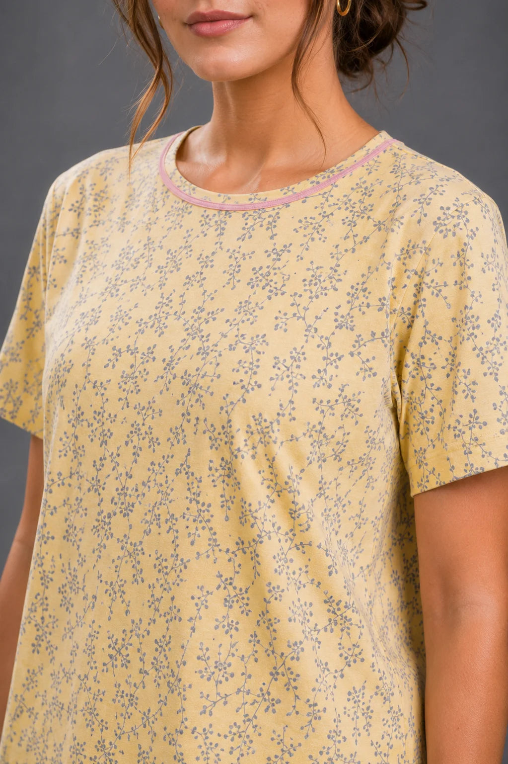 Women's Yellow Floral Print Cotton Jersey Night Suit